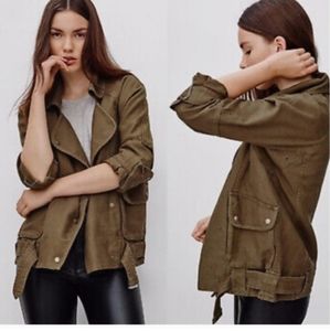 Aritzia Wilfred Free Army Green Raydar Moto Cocoon Military Cargo Jacket size xs